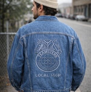 Vintage Union Made Denim Jacket 2XL USA Teamsters Graphic Workwear